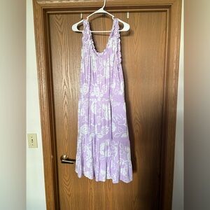 Plus Size Purple Floral Sleeveless Dress with elastic waist